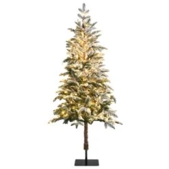 Costway 6-ft Pre-lit Flat Base Slim Flocked White Artificial Christmas Tree With 250 Warm White LED Lights 10 Costway 6-ft Pre-lit Flat Base Slim Flocked White Artificial Christmas Tree With 250 Warm White LED Lights -Northlight Paradise 331066782 MainImage 001 l