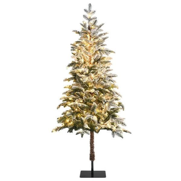 Costway 6-ft Pre-lit Flat Base Slim Flocked White Artificial Christmas Tree With 250 Warm White LED Lights 6 Costway 6-ft Pre-lit Flat Base Slim Flocked White Artificial Christmas Tree With 250 Warm White LED Lights - Image 4