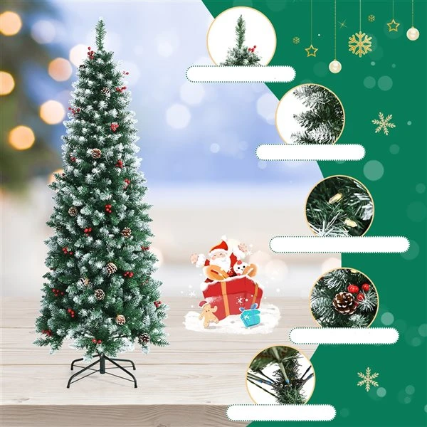 Costway 7-ft Pre-lit Slim Flocked Green Artificial Christmas Tree With 350 Warm White LED Lights 6 Costway 7-ft Pre-lit Slim Flocked Green Artificial Christmas Tree With 350 Warm White LED Lights - Image 4