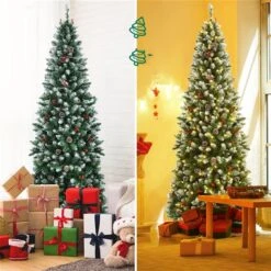 Costway 7-ft Pre-lit Slim Flocked Green Artificial Christmas Tree With 350 Warm White LED Lights 9 Costway 7-ft Pre-lit Slim Flocked Green Artificial Christmas Tree With 350 Warm White LED Lights -Northlight Paradise 331066784 AlternateImage4 l