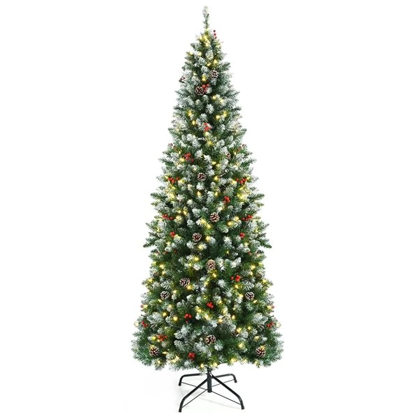 Costway 7-ft Pre-lit Slim Flocked Green Artificial Christmas Tree With 350 Warm White LED Lights 3 Costway 7-ft Pre-lit Slim Flocked Green Artificial Christmas Tree With 350 Warm White LED Lights