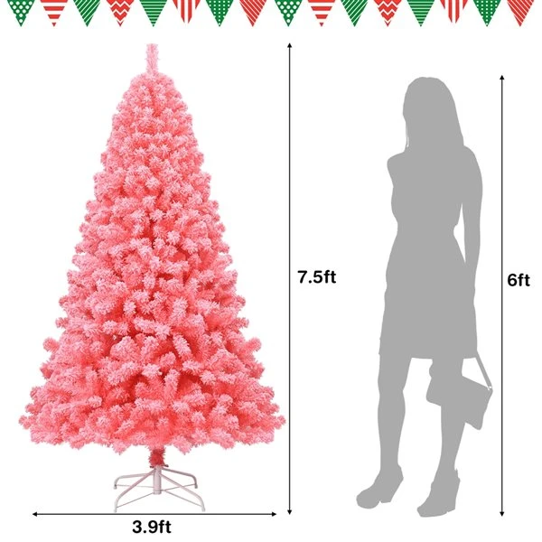 Costway 7.5-ft Full Flocked Pink Artificial Christmas Tree With Lights 4 Costway 7.5-ft Full Flocked Pink Artificial Christmas Tree With Lights - Image 2