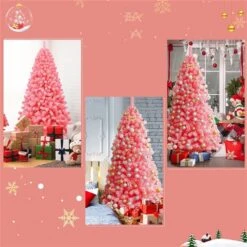Costway 7.5-ft Full Flocked Pink Artificial Christmas Tree With Lights