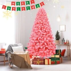 Costway 7.5-ft Full Flocked Pink Artificial Christmas Tree With Lights 9 Costway 7.5-ft Full Flocked Pink Artificial Christmas Tree With Lights -Northlight Paradise 331066785 AlternateImage4 l