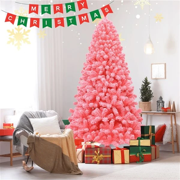 Costway 7.5-ft Full Flocked Pink Artificial Christmas Tree With Lights 5 Costway 7.5-ft Full Flocked Pink Artificial Christmas Tree With Lights - Image 3