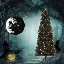 Costway 6-ft Pre-lit Slim Black Artificial Christmas Tree With 300 White LED Lights -Northlight Paradise 331066789 AlternateImage2 l