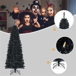 Costway 6-ft Pre-lit Slim Black Artificial Christmas Tree With 300 White LED Lights