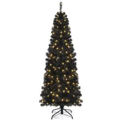 Costway 6-ft Pre-lit Slim Black Artificial Christmas Tree With 300 White LED Lights -Northlight Paradise 331066789 MainImage 001 l