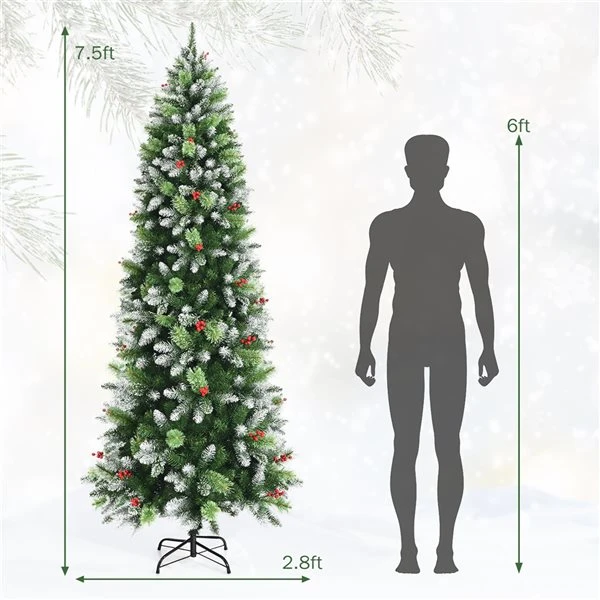 Costway 7.5-ft Unlit Slim Green Artificial Christmas Tree 6 Costway 7.5-ft Unlit Slim Green Artificial Christmas Tree - Image 4