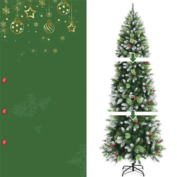Costway 7.5-ft Unlit Slim Green Artificial Christmas Tree 3 Costway 7.5-ft Unlit Slim Green Artificial Christmas Tree