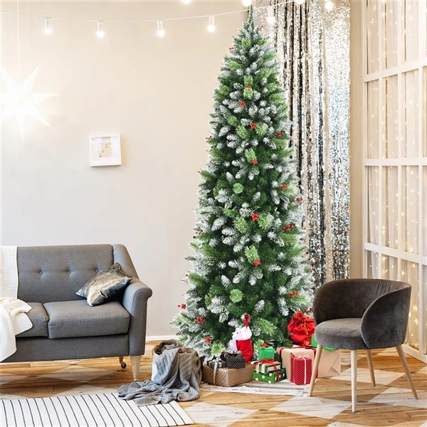 Costway 7.5-ft Unlit Slim Green Artificial Christmas Tree 4 Costway 7.5-ft Unlit Slim Green Artificial Christmas Tree - Image 2
