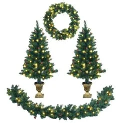 Costway 4-ft Pre-lit Flat Base Full Green Artificial Christmas Tree With 200 White LED Lights -Northlight Paradise 331066793 MainImage 001 l