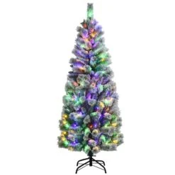 Costway 6-ft Pre-lit Full Flocked White Artificial Christmas Tree With 200 Multicolour LED Lights
