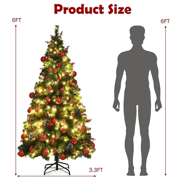 Costway 6-ft Pre-lit Full Green Artificial Christmas Tree With 250 Warm White LED Lights 4 Costway 6-ft Pre-lit Full Green Artificial Christmas Tree With 250 Warm White LED Lights - Image 2