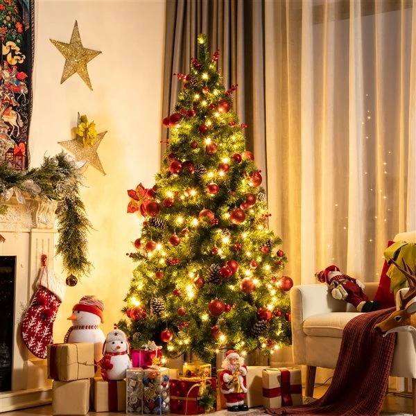 Costway 6-ft Pre-lit Full Green Artificial Christmas Tree With 250 Warm White LED Lights 7 Costway 6-ft Pre-lit Full Green Artificial Christmas Tree With 250 Warm White LED Lights - Image 5