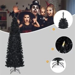 Costway 7-ft Pre-lit Slim Black Artificial Christmas Tree With 350 Warm White LED Lights