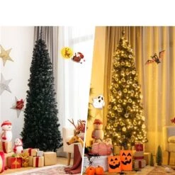 Costway 7-ft Pre-lit Slim Black Artificial Christmas Tree With 350 Warm White LED Lights -Northlight Paradise 331066801 AlternateImage4 l