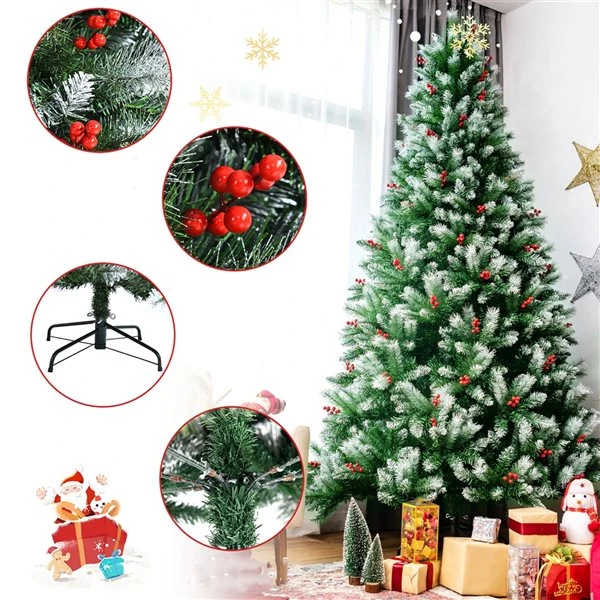 Costway 8-ft Full Flocked Green Artificial Christmas Tree With Warm White Lights 6 Costway 8-ft Full Flocked Green Artificial Christmas Tree With Warm White Lights - Image 4