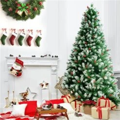 Costway 8-ft Full Flocked Green Artificial Christmas Tree With Warm White Lights