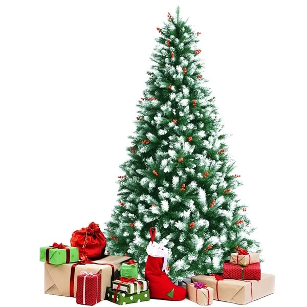 Costway 8-ft Full Flocked Green Artificial Christmas Tree With Warm White Lights 4 Costway 8-ft Full Flocked Green Artificial Christmas Tree With Warm White Lights - Image 2