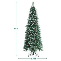 Costway 6-ft Pre-lit Slim Flocked Green Artificial Christmas Tree With 300 Warm White LED Lights -Northlight Paradise 331066811 AlternateImage1 l