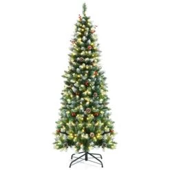 Costway 6-ft Pre-lit Slim Flocked Green Artificial Christmas Tree With 300 Warm White LED Lights -Northlight Paradise 331066811 MainImage 001 l