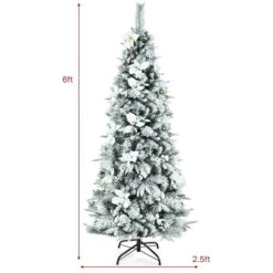 Costway 6-ft Pre-lit Full Flocked White Artificial Christmas Tree With 250 Warm White LED Lights