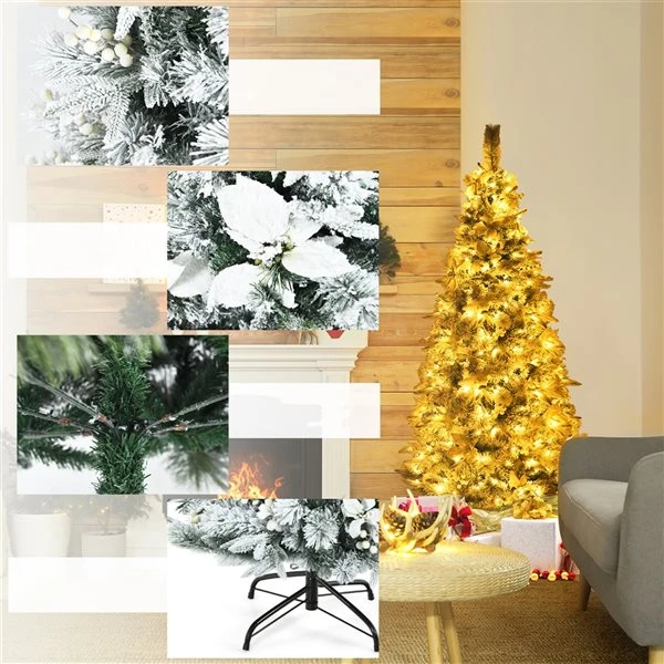 Costway 6-ft Pre-lit Full Flocked White Artificial Christmas Tree With 250 Warm White LED Lights 6 Costway 6-ft Pre-lit Full Flocked White Artificial Christmas Tree With 250 Warm White LED Lights - Image 4