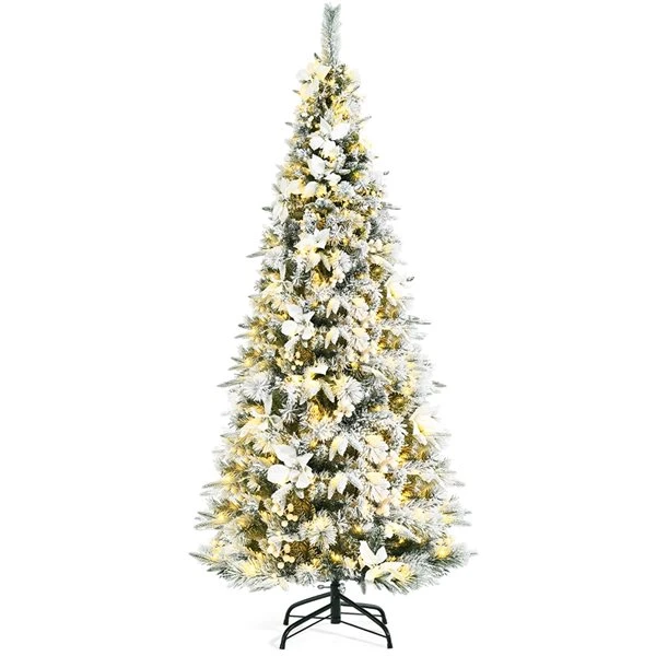 Costway 6-ft Pre-lit Full Flocked White Artificial Christmas Tree With 250 Warm White LED Lights 4 Costway 6-ft Pre-lit Full Flocked White Artificial Christmas Tree With 250 Warm White LED Lights - Image 2