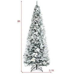 Costway 8-ft Pre-lit Full Flocked White Artificial Christmas Tree With 450 Warm White LED Lights