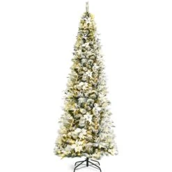 Costway 8-ft Pre-lit Full Flocked White Artificial Christmas Tree With 450 Warm White LED Lights -Northlight Paradise 331066822 MainImage 001 l