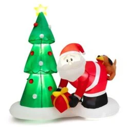 Costway 7-ft H Lighted Inflatable Christmas Tree With Santa Claus Chased By Dog -Northlight Paradise 332017550 MainImage 001 l