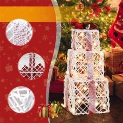 Costway White And Red Christmas Lighted Gift Boxes - Set Of 3 -Northlight Paradise 332017571 AlternateImage4 l
