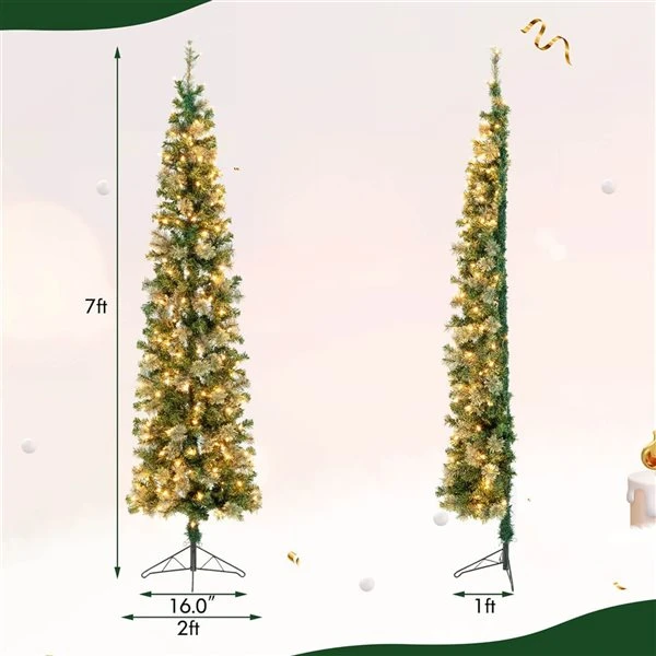 Costway 7-ft Pre-lit Artificial Half Christmas Tree With 150 Warm White LED Lights 3 Costway 7-ft Pre-lit Artificial Half Christmas Tree With 150 Warm White LED Lights