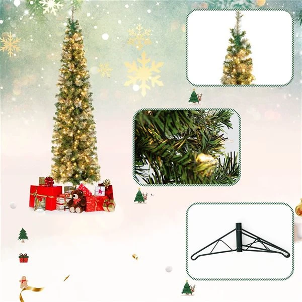 Costway 7-ft Pre-lit Artificial Half Christmas Tree With 150 Warm White LED Lights 4 Costway 7-ft Pre-lit Artificial Half Christmas Tree With 150 Warm White LED Lights - Image 2