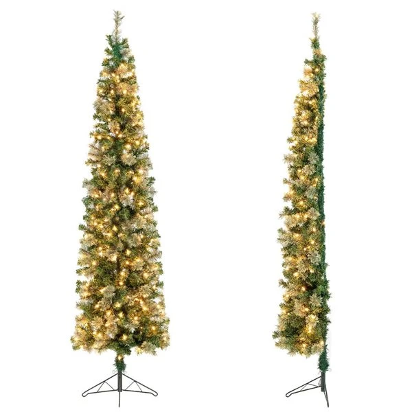 Costway 7-ft Pre-lit Artificial Half Christmas Tree With 150 Warm White LED Lights 6 Costway 7-ft Pre-lit Artificial Half Christmas Tree With 150 Warm White LED Lights - Image 4