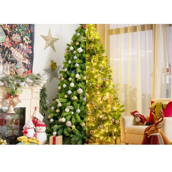 Costway 7.5-ft Pre-Lit Snow Flocked Hinged Artificial Christmas Tree Green With 1404 Branch Tips And 530 Warm White LED Lights 5 Costway 7.5-ft Pre-Lit Snow Flocked Hinged Artificial Christmas Tree Green With 1404 Branch Tips And 530 Warm White LED Lights - Image 3