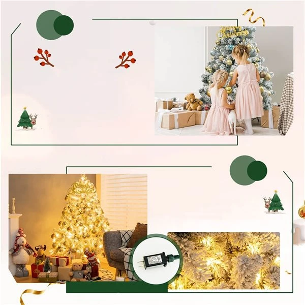 Costway 4.5-ft Pre-Lit Premium Snow Flocked Hinged Artificial Christmas Tree With 150 Warm White LED Lights 3 Costway 4.5-ft Pre-Lit Premium Snow Flocked Hinged Artificial Christmas Tree With 150 Warm White LED Lights