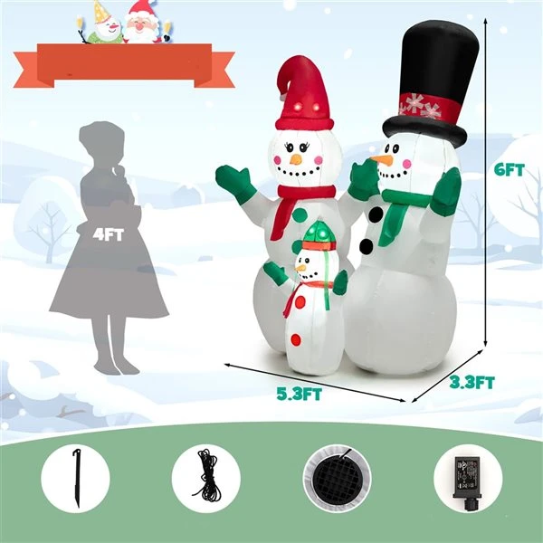 Costway 6-ft H Lighted Inflatable Christmas Snowmen 4 Costway 6-ft H Lighted Inflatable Christmas Snowmen - Image 2