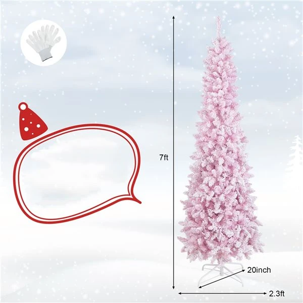 Costway 7-ft Pre-Lit Snow Flocked Hinged Pink Christmas Tree With 300 Warm White LED Lights - 8 Flash Modes 7 Costway 7-ft Pre-Lit Snow Flocked Hinged Pink Christmas Tree With 300 Warm White LED Lights - 8 Flash Modes - Image 5