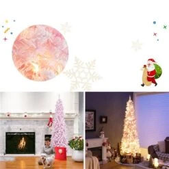 Costway 7-ft Pre-Lit Snow Flocked Hinged Pink Christmas Tree With 300 Warm White LED Lights - 8 Flash Modes
