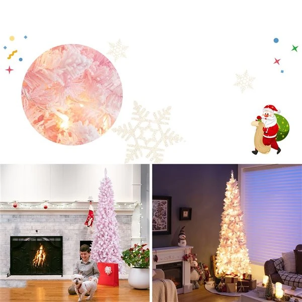 Costway 7-ft Pre-Lit Snow Flocked Hinged Pink Christmas Tree With 300 Warm White LED Lights - 8 Flash Modes 3 Costway 7-ft Pre-Lit Snow Flocked Hinged Pink Christmas Tree With 300 Warm White LED Lights - 8 Flash Modes