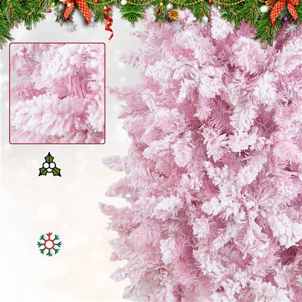 Costway 7-ft Pre-Lit Snow Flocked Hinged Pink Christmas Tree With 300 Warm White LED Lights - 8 Flash Modes 5 Costway 7-ft Pre-Lit Snow Flocked Hinged Pink Christmas Tree With 300 Warm White LED Lights - 8 Flash Modes - Image 3