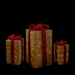 Northlight Set Of 3 18-in Free Standing Gold Gift Boxes Christmas Decor With Lights -Northlight Paradise 332017739 AlternateImage1 l