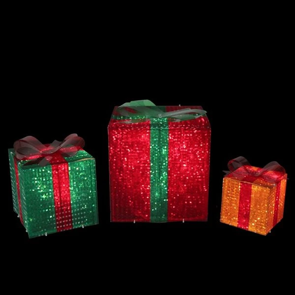 Northlight Set Of 3 8-in Glistening Gift Box And Bow Christmas Decoration With Lights 3 Northlight Set Of 3 8-in Glistening Gift Box And Bow Christmas Decoration With Lights