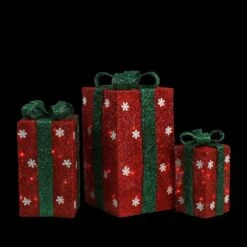 Northlight Set Of 3 18-in Freestanding Red Gift Boxes Christmas Decor With Lights