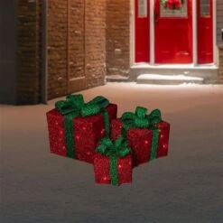Northlight Set Of 3 10-in Tinsel Gift Boxes Christmas Decoration With Lights