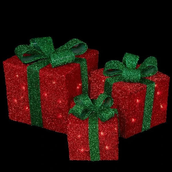 Northlight Set Of 3 10-in Tinsel Gift Boxes Christmas Decoration With Lights 4 Northlight Set Of 3 10-in Tinsel Gift Boxes Christmas Decoration With Lights - Image 2