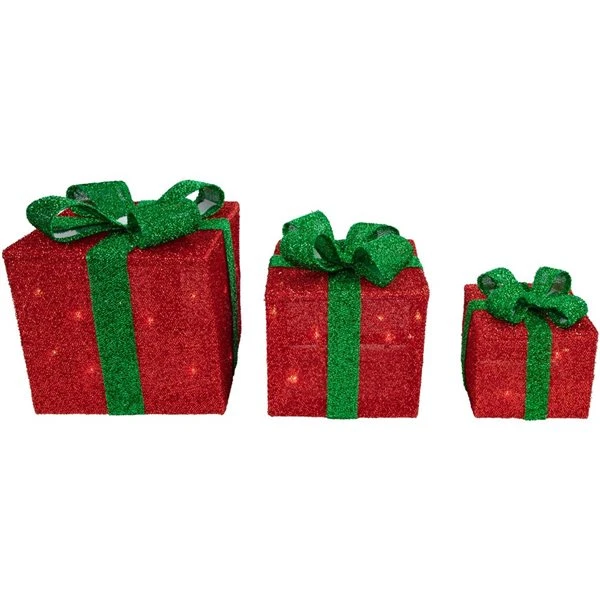 Northlight Set Of 3 10-in Tinsel Gift Boxes Christmas Decoration With Lights 6 Northlight Set Of 3 10-in Tinsel Gift Boxes Christmas Decoration With Lights - Image 4