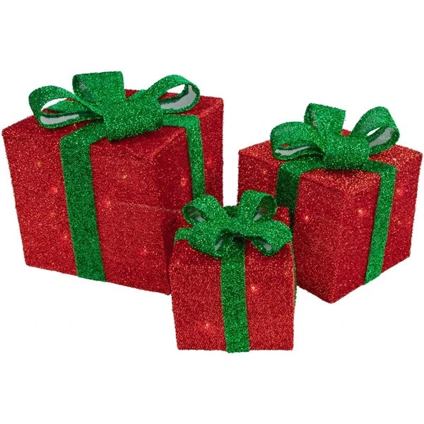 Northlight Set Of 3 10-in Tinsel Gift Boxes Christmas Decoration With Lights 7 Northlight Set Of 3 10-in Tinsel Gift Boxes Christmas Decoration With Lights - Image 5